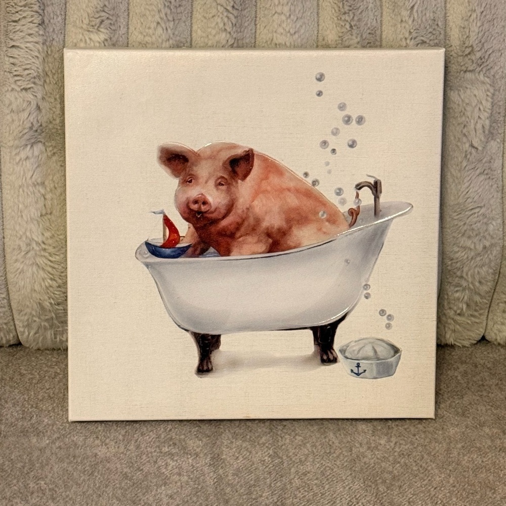 Whimsical Pig in Bathtub Canvas Art